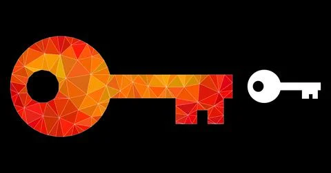 Vector Polygonal Key Icon with Orange Colored Gradient 스톡 일러스트