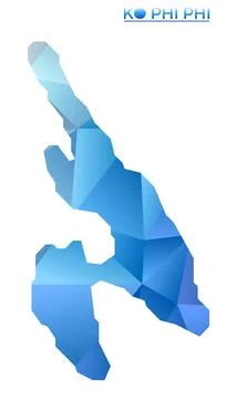 Vector polygonal Ko Phi Phi map. Vibrant geometric island in low poly style.. 스톡 일러스트