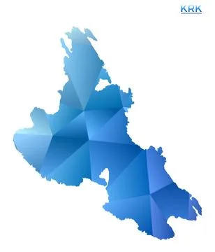 Vector polygonal Krk map. Vibrant geometric island in low poly style. Power.. Stock Photos