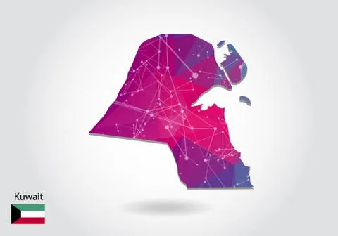 Vector polygonal Kuwait map. Low poly design. map made of triangles on white  Ilustración de archivo