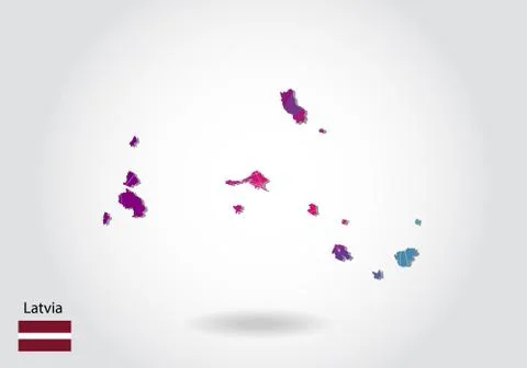 Vector polygonal Latvia map. Low poly design. map made of triangles on white  Stock Illustration