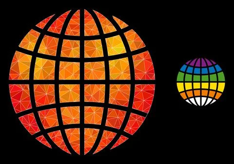 Vector Polygonal LGBT Globe Icon with Flame Gradient Stock Illustration