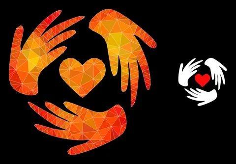 Vector Polygonal Lovely Craft Hands Icon with Flame Gradient Illustrazione stock