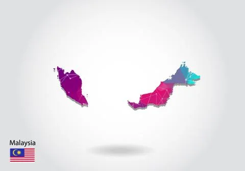 Vector polygonal Malaysia map. Low poly design. map made of triangles on whit Stock Illustration