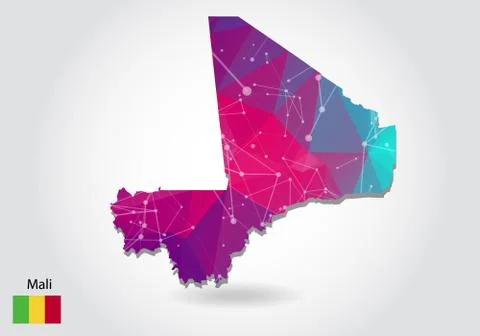 Vector polygonal Mali map. Low poly design. map made of triangles on white ba 스톡 일러스트