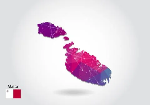 Vector polygonal malta map. Low poly design. map made of triangles on white b Stock Illustration