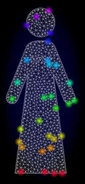 Vector Polygonal Mesh Bride with Rainbow Colored Light Spots Illustrazione stock