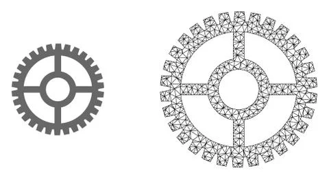 Vector Polygonal Mesh Clock Cog and Flat Icon Ilustración de archivo