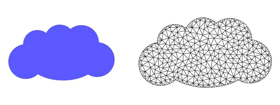 Vector Polygonal Mesh Cloud and Flat Icon Stock Illustration