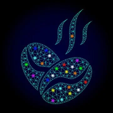 Vector Polygonal Mesh Coffee Beans Aroma with Light Spots for New Year Illustrazione stock