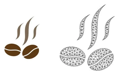 Vector Polygonal Mesh Coffee Beans Smell and Flat Icon Illustrazione stock