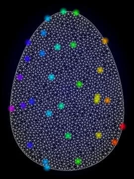 Vector Polygonal Mesh Egg with Spectrum Colored Glowing Spots 스톡 일러스트
