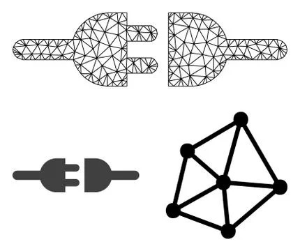 Vector Polygonal Mesh Electric Connection and Flat Icon Stock Illustration