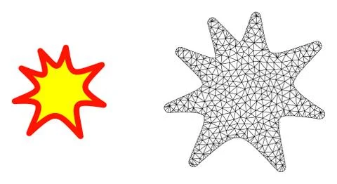 Vector Polygonal Mesh Exploding Boom and Flat Icon Stock Illustration