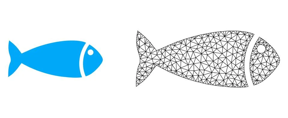 Vector Polygonal Mesh Fish and Flat Icon Stock Illustration