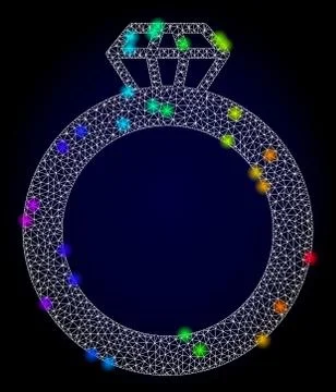 Vector Polygonal Mesh Gem Ring with Rainbow Colored Glare Spots Illustrazione stock