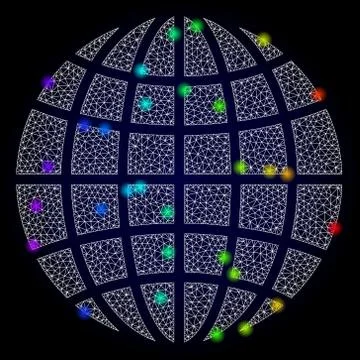 Vector Polygonal Mesh Globe with Spectrum Colored Glare Spots Stock Illustration