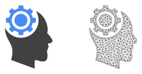 Vector Polygonal Mesh Human Intellect Gear and Flat Icon Stock Illustration