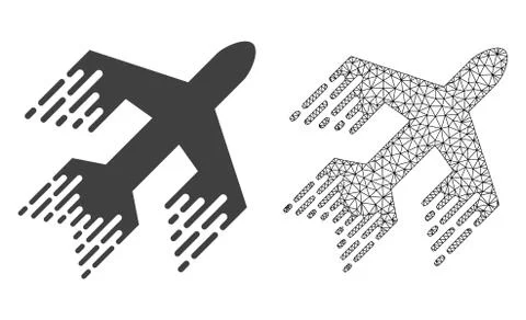 Vector Polygonal Mesh Jet Plane and Flat Icon Illustrazione stock