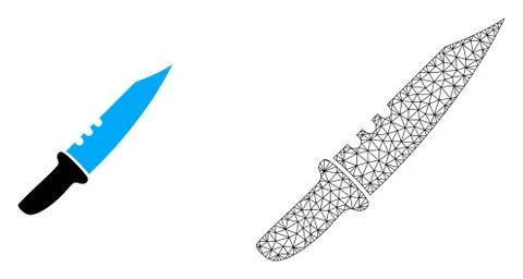 Vector Polygonal Mesh Knife and Flat Icon Stock Illustration