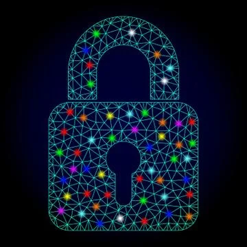 Vector Polygonal Mesh Lock with Glowing Spots for New Year Stock Illustration