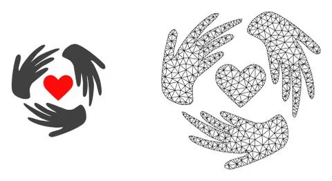 Vector Polygonal Mesh Lovely Craft Hands and Flat Icon Stock Illustration
