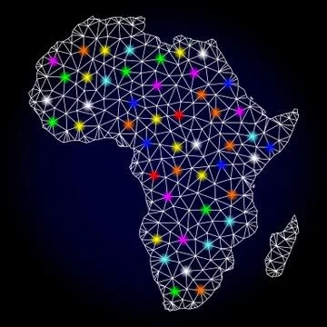 Vector Polygonal Mesh Map of Africa with Light Spots for Christmas Stock Illustration