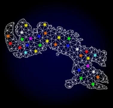 Vector Polygonal Mesh Map of Baffin Island with Light Spots for Christmas Stock Illustration
