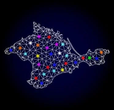 Vector Polygonal Mesh Map of Crimea with Glowing Spots for Christmas Stock Illustration