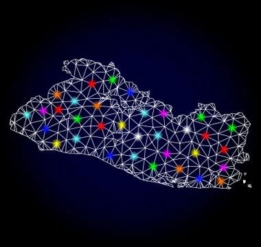 Vector Polygonal Mesh Map of El Salvador with Light Spots for Christmas Stock Illustration