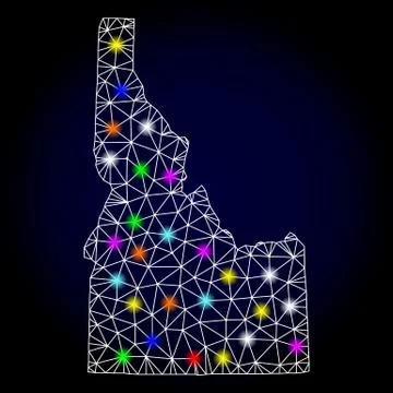 Vector Polygonal Mesh Map of Idaho State with Glare Spots for Christmas Stock Illustration