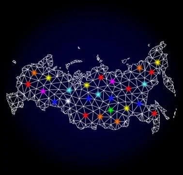 Vector Polygonal Mesh Map of Russia with Light Spots for Christmas Stock Illustration