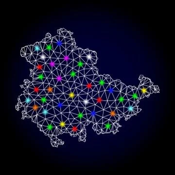 Vector Polygonal Mesh Map of Thuringia State with Light Spots for Christmas イラスト素材