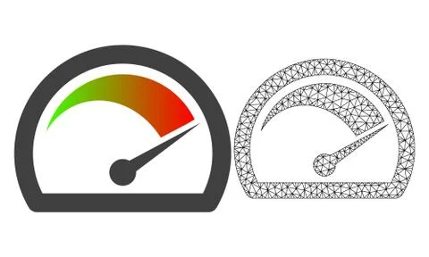 Vector Polygonal Mesh Speed Gauge and Flat Icon Stock Illustration