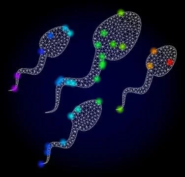 Vector Polygonal Mesh Sperm Cells with Spectrum Colored Light Spots Illustrazione stock