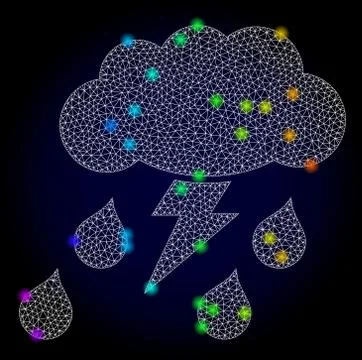 Vector Polygonal Mesh Thunderstorm with Spectrum Colored Glare Spots 库存插图