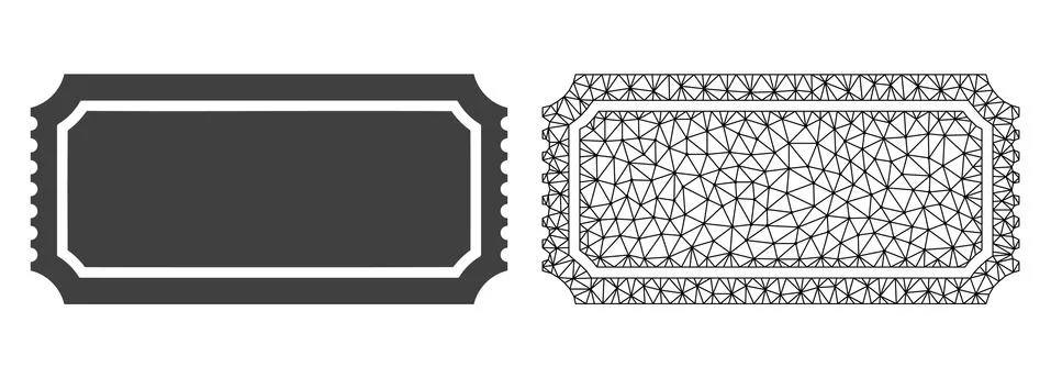 Vector Polygonal Mesh Ticket Template and Flat Icon Illustrazione stock