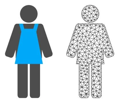Vector Polygonal Mesh Worker Person and Flat Icon Stock Illustration