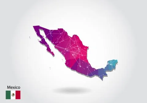 Vector polygonal Mexico map. Low poly design. map made of triangles on white  Stock Illustration