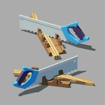 Vector polygonal Miter box with a hacksaw Stock Illustration