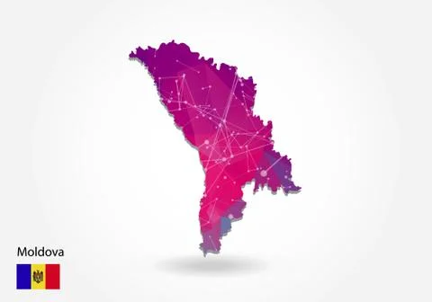 Vector polygonal Moldova map. Low poly design. map made of triangles on white Stock Illustration