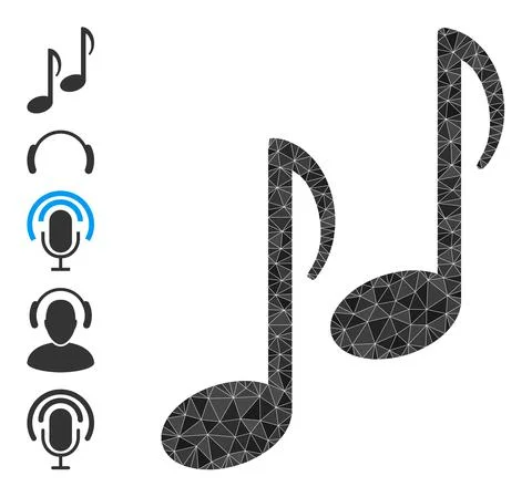 Vector Polygonal Music Notes Icon and Other Icons Stock Illustration