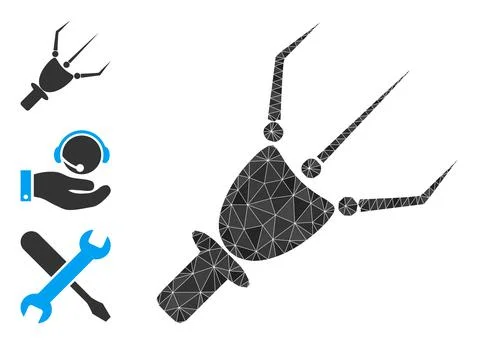 Vector Polygonal Nanobot Arm Icon with Other Icons Stock Illustration
