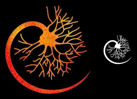 Vector Polygonal Neuron Icon with Orange Colored Gradient Stock Illustration