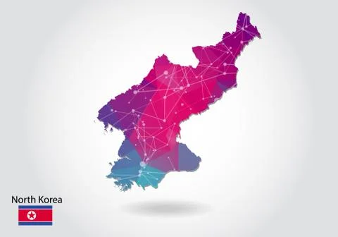 Vector polygonal North Korea map. Low poly design. map made of triangles on w Stock Illustration