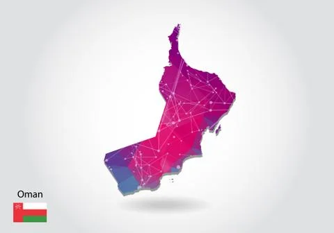 Vector polygonal oman map. Low poly design. map made of triangles on white ba イラスト素材