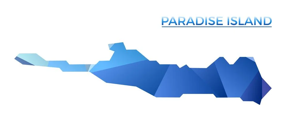 Vector polygonal Paradise Island map. Vibrant geometric island in low poly .. 스톡 일러스트
