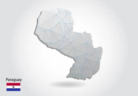 Vector polygonal Paraguay map. Low poly design. map made of triangles on whit Ilustração Stock