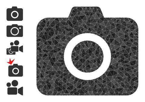 Vector Polygonal Photo Camera Icon and Bonus Icons 스톡 일러스트