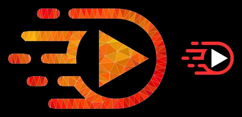 Vector Polygonal Play Function Icon with Orange Colored Gradient Stock Illustration
